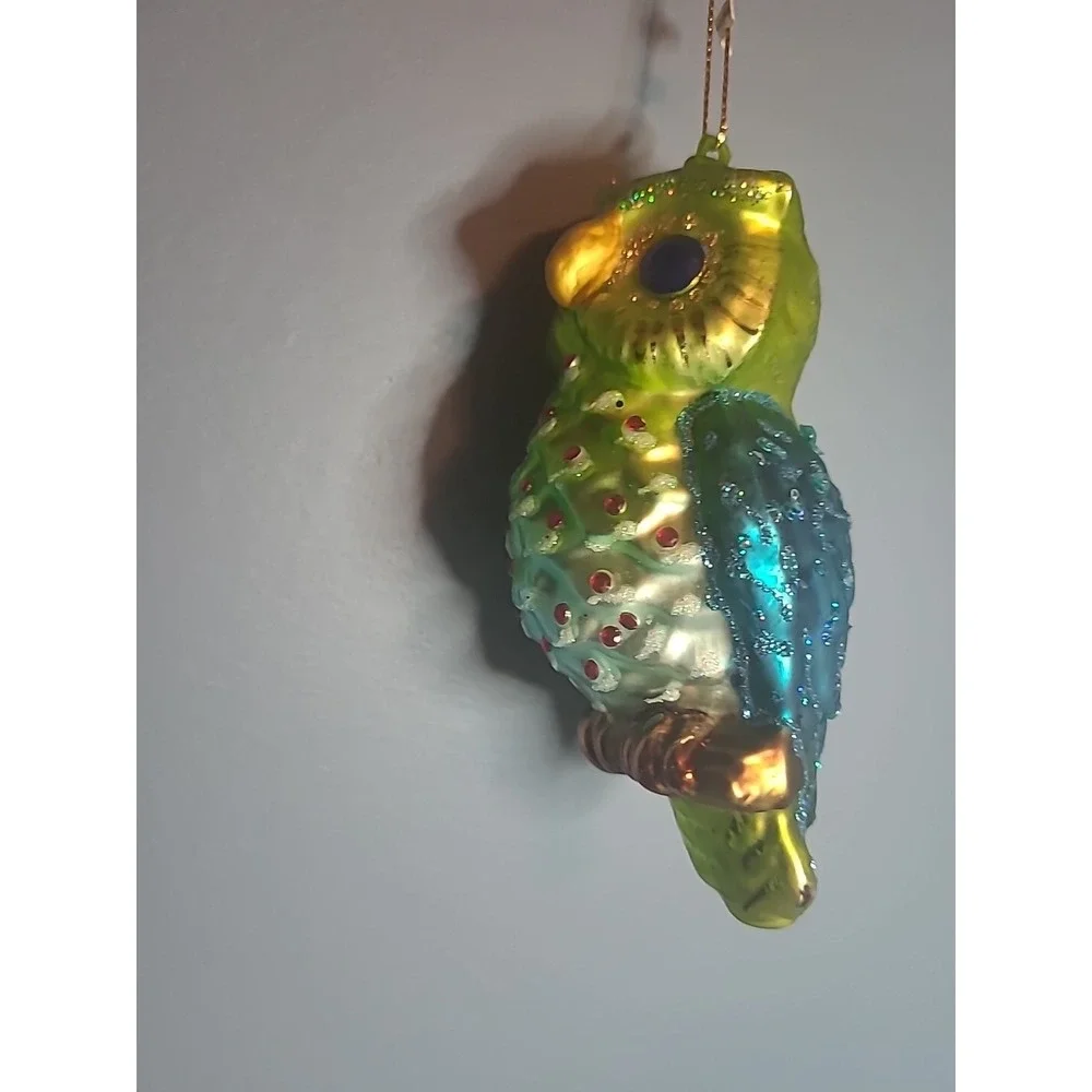Lot 4 Blown Glass Bird Christmas‎ Ornaments Sparkly Glitter Parrot Owl Cardinal